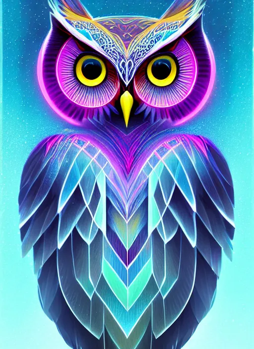 Image similar to symmetry!! product render poster vivid colors divine proportion owl, ice and snow, glowing fog intricate, elegant, highly detailed, digital painting, artstation, concept art, smooth, sharp focus, illustration,