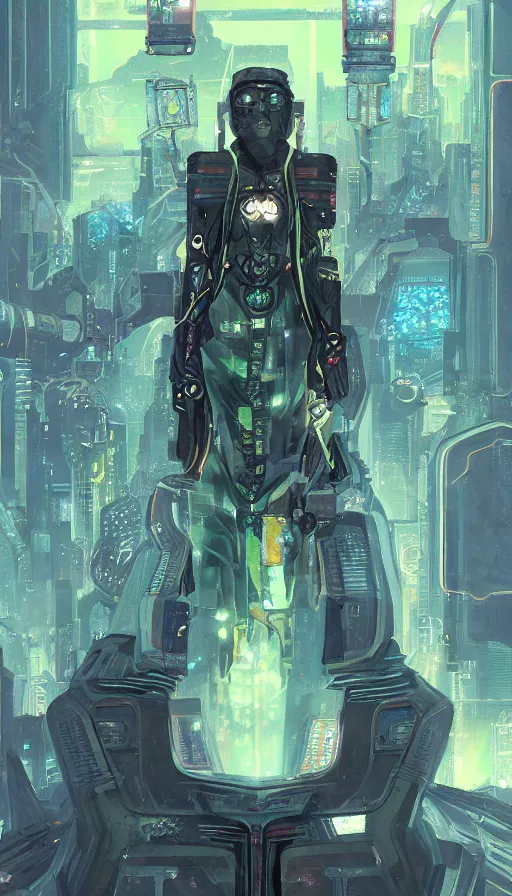 Image similar to a tarot card of the empress, cyberpunk themed art, concept art