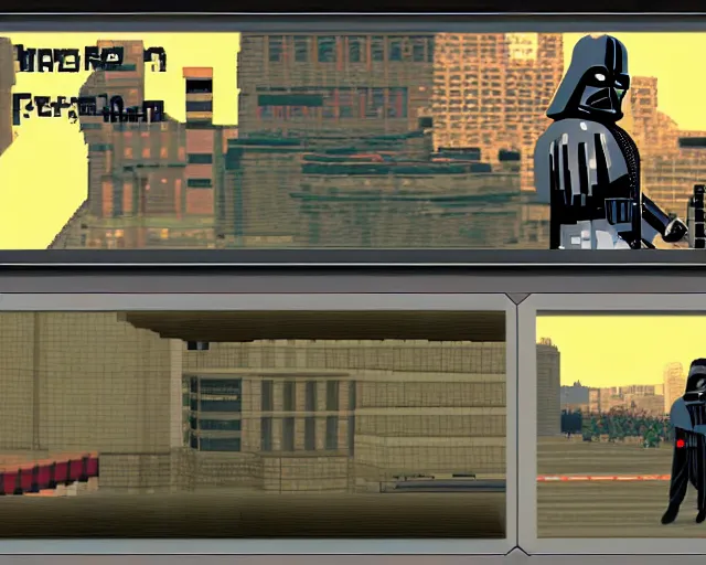 Image similar to darth vader in gta 2, game screenshot, ps 2, topdown, pixelart