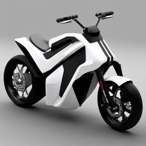 Image similar to irobot style akira motor cycle in white, hard surface model, 3 d, octane render, product design, vehicle design, clean aesthetic, octane render, high definition