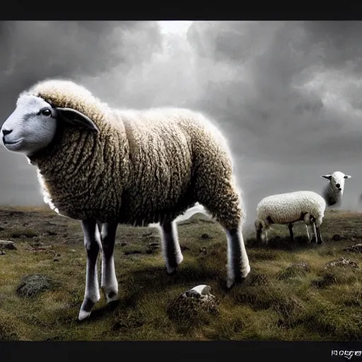 Prompt: a sheep, fantasy art, 4k, HDR, photorealistic, 8k by HR Giger