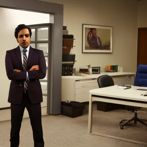 Image similar to office Raj Koothrappali in Better call Saul Goodman, photoshoot