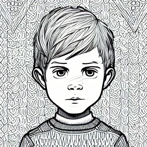 Image similar to clean simple line art of a little boy with short hair. no background. well composed, clean coloring book page, beautiful detailed face. coloring book line art by josan gonzalez