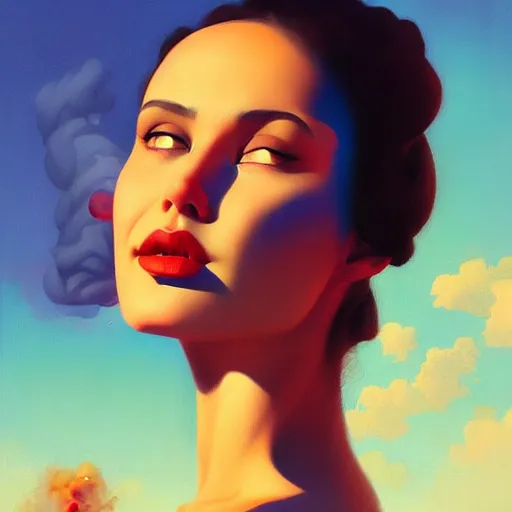 Image similar to portrait painting of smokeing woman, medium shot, asymmetrical, profile picture, organic painting, sunny day, matte painting, bold shapes, hard edges, street art, trending on artstation, by huang guangjian and gil elvgren and sachin teng