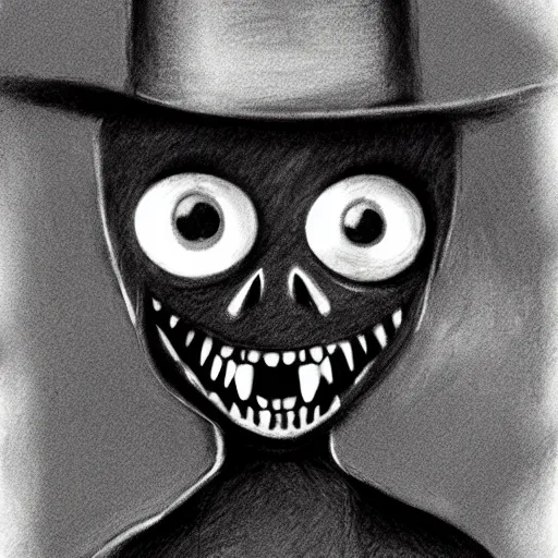 Image similar to horrifying charcoal drawing of the babadook