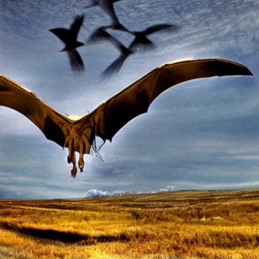 Image similar to i for one imagine that a pterodactyl flew no less well than does an albatross cinematic 3 5 mm realistic hdr