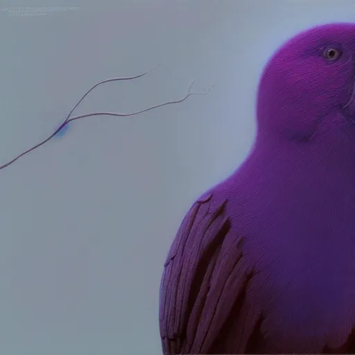 Image similar to dark purple parrot, ethereal, extremely high detail, photorealistic, cinematic lighting, artstation, octane render, art by Zdzisław Beksiński