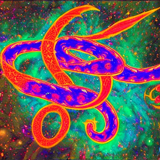 Prompt: cosmic serpent ayahuasca ecstasy woman shaman