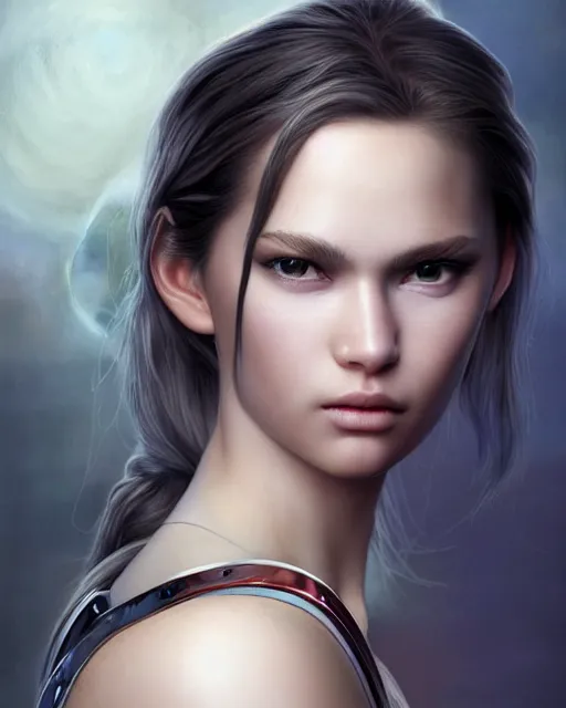 Image similar to a beautiful warrior woman in a bowling alley, photo, ultra detail, photoreal, professionally retouched, soft moonlight lighting, shiny plastic armor, realistic, smooth face, goddess, luscious lips, perfect eyes, wide angle, sharp focus on eyes, 8 k high definition, insanely detailed, intricate, elegant, art by artgerm and wlop
