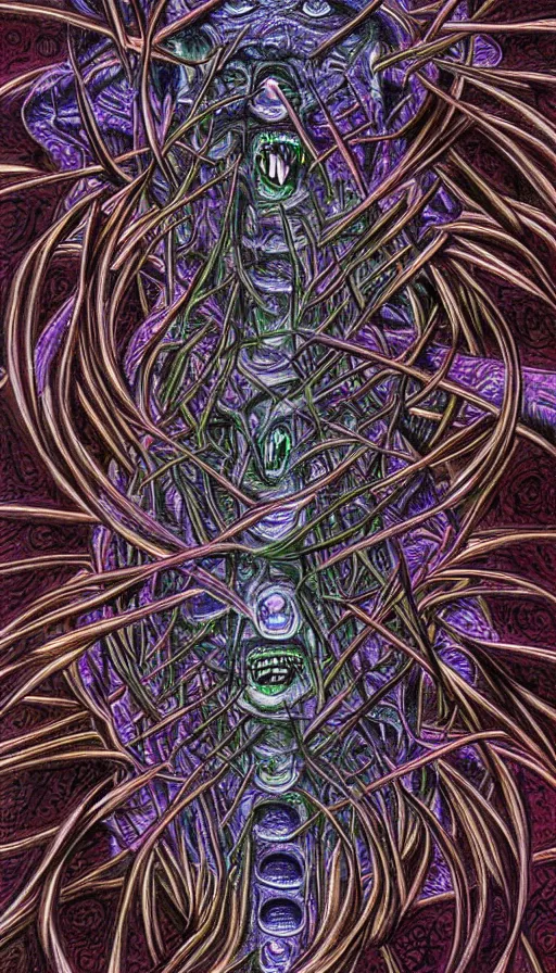 Image similar to a storm vortex made of many demonic eyes and teeth, by alex grey,