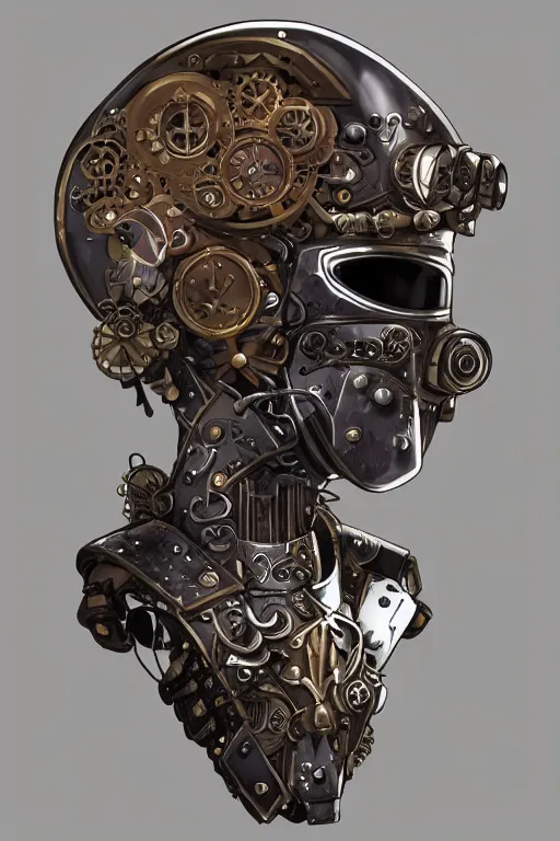 Image similar to steampunk helmet fantasy art mask robot ninja stylized digital illustration sharp focus, elegant intricate digital painting artstation concept art global illumination ray tracing advanced technology chaykin howard and campionpascale and cooke darwyn and davis jack