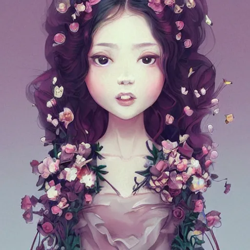 Prompt: romantic and fashion and love princess of the flower with sheath dress, pink rosa,Gypsophila,teenager girl,Baroque ,symmetrical head and body, flowing hair, smile,trending pinterest and pixiv, muted colors,hyperrealistic, focused, close up shot,character concept art,face by Kyoung Hwan Kim, Alexandra Fomina,Ilya Kuvshinov,John Singer Sargent, Vibrance scheme,high details,Beautiful Lighting UHD, charming eyes,luxury,8k,cryengine