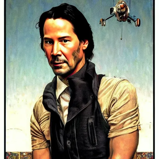 Prompt: keanu reeves portrait art by norman rockwell