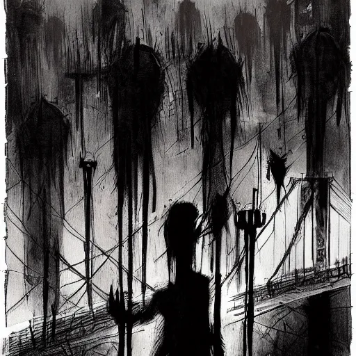 Image similar to zombie horde in new york city, soft gentle fog, drawn by ben templesmith, scary