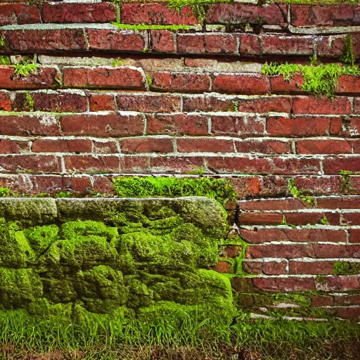 Image similar to old brick wall with moss and graffiti