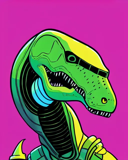 Image similar to a dinosaur wearing a spacesuit, illustration by jack kirby, fully digitally painted with inked lines, artstation trending, artgerm