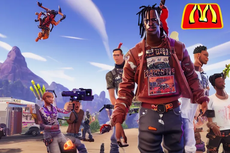 Prompt: Travis Scott fortnite playstation 5 mcdonalds