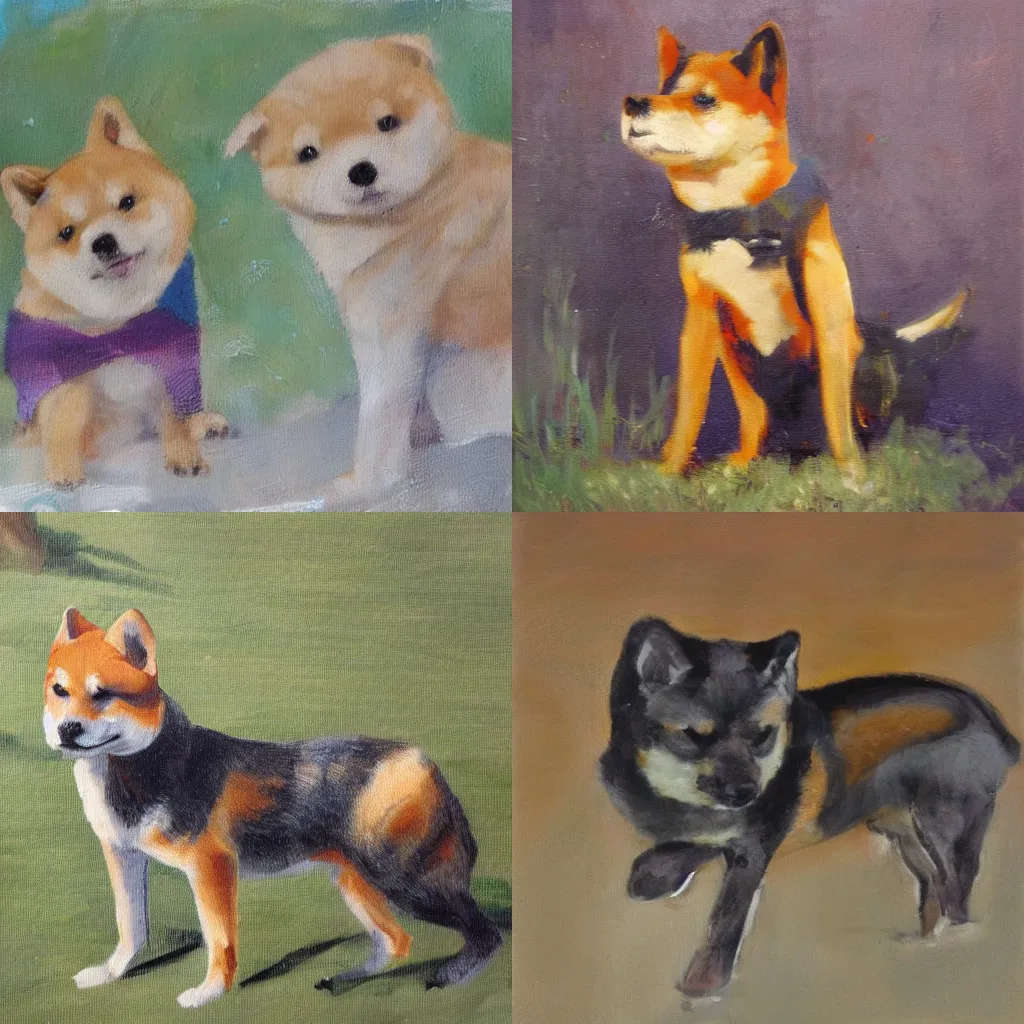 Prompt: An impressionist oil painting of a shiba inu