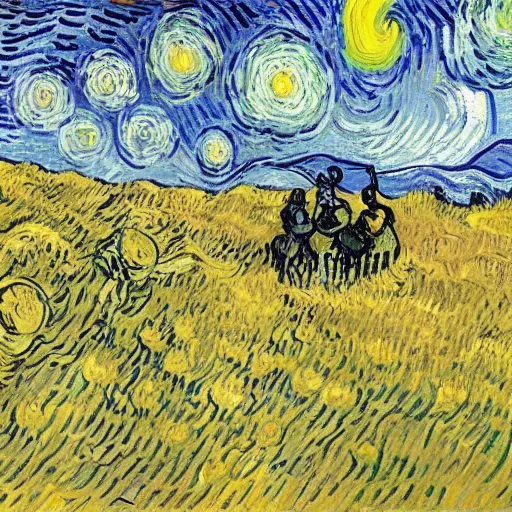 Prompt: knight's battle, style vincent van gogh's starry night