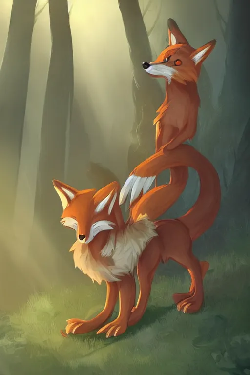 Prompt: a medieval anthropomorphic fox furry fursona with a fluffy tail in a forest, backlighting, trending on artstation, furry art, by kawacy, warm lighting, digital art