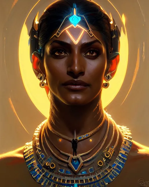 Image similar to symmetra from overwatch, character portrait, concept art, intricate details, highly detailed by greg rutkowski, michael whelan and gustave dore