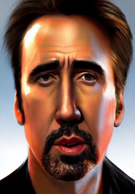 Image similar to nicholas cage, highly detailed, digital painting, artstation, concept art, smooth, sharp focus, illustration, art by caravaggio