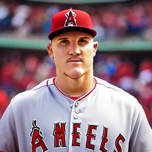 Image similar to “a realistic detailed photo of a guy who is named Mike Trout a baseball player, frozen like a statue”