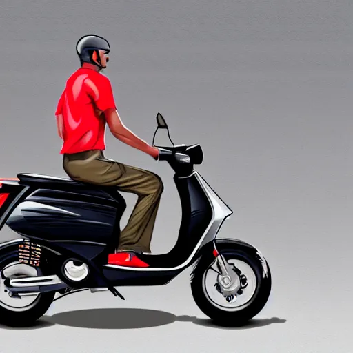 Prompt: delivery driver on moped delivering packages, extremely high quality, artistic rendering, cartoon, sharp, no blur, edited, white background