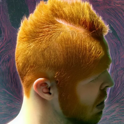 Prompt: ginger inspired dream of a mans head exploding, alien formation, micro details