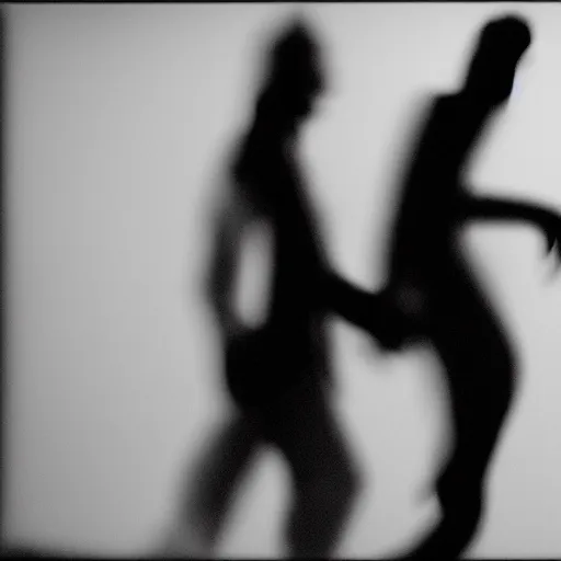 Image similar to an abstract photograph of two male shadowy figures, motion blur, 35 mm, black-and-white