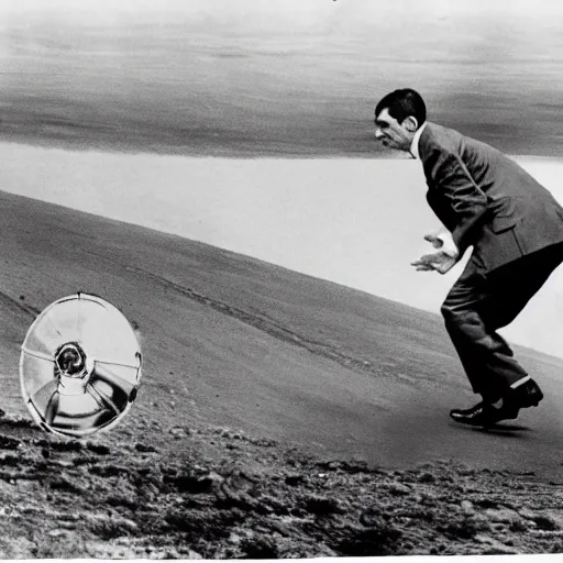 Image similar to Archival photo of Mr Bean launching the atomic bomb
