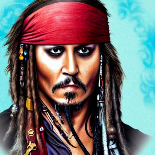 Image similar to portrait of johnny depp as captain jack sparrow, highly detailed, centered, solid color background, digital painting