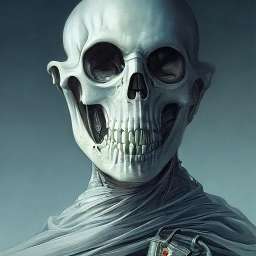 Prompt: portrait of the grim reaper bringer of death, rnst haeckel, artgerm, greg rutkowski, h. r. giger and zdislaw beksinski, trending on artstation