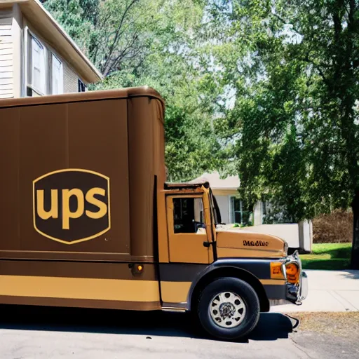 Image similar to UPS delivery truck in the driveway of a single family home