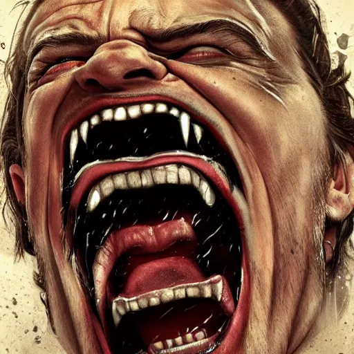 Image similar to Jack Nicholson Screaming as he is breaking out of the TV, highly detailed, excellent composition, cinematic concept art, dramatic lighting, trending on ArtStation