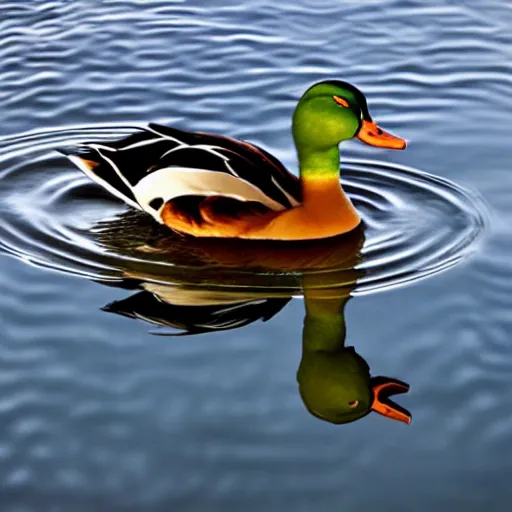 Prompt: optical illusion of a duck that looks like a woman when viewed upside down, high resolution