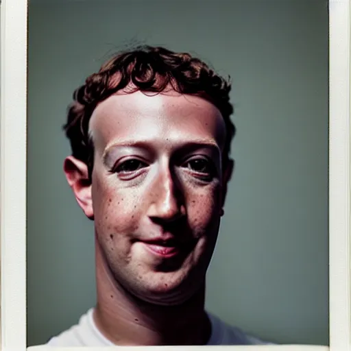 Prompt: mark zuckerberg pealing off his skin to reveal the horrid thing underneath, polaroid photo