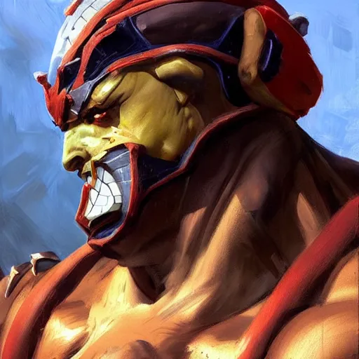 Image similar to greg manchess portrait painting of goro from mortal kombat as overwatch character, medium shot, asymmetrical, profile picture, organic painting, sunny day, matte painting, bold shapes, hard edges, street art, trending on artstation, by huang guangjian and gil elvgren and sachin teng