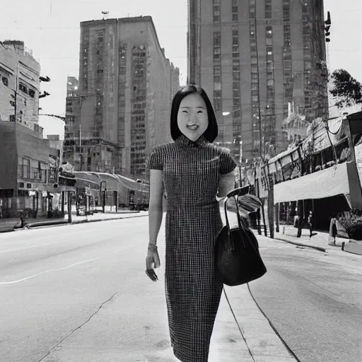 Image similar to photorealistic photo of a chinese canadian girl elisa lam wearing a everyday dress at the cecil hotel in los angeles