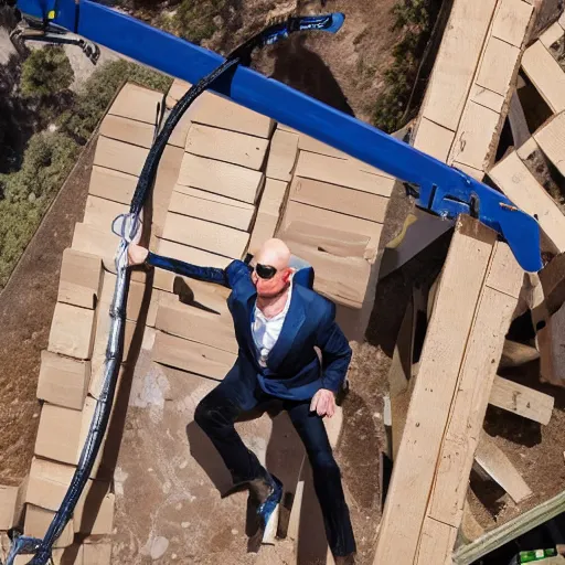 Prompt: bezos hanging by his feet over a wood chipper, with a large crowd cheering, 4k photo