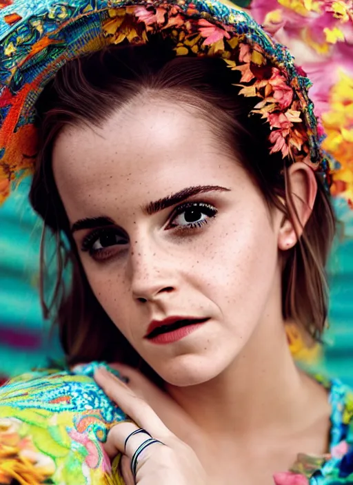 Prompt: Emma Watson for Victorian Secret, perfect face, hot summertime hippie, psychedelic swimsuit, home swimming pool, cloudy day, full length shot, XF IQ4, 150MP, 50mm, f/1.4, ISO 200, 1/160s, natural light, Adobe Photoshop, Adobe Lightroom, DxO Photolab, Corel PaintShop Pro, rule of thirds, symmetrical balance, depth layering, polarizing filter, Sense of Depth, AI enhanced