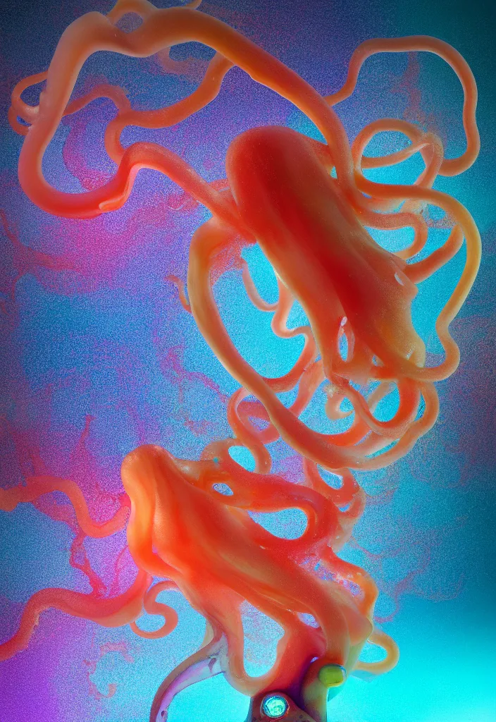 Image similar to subsurface scattering, poseidon made of soft wax, cgsociety, translucent, organic squid and ceramic art nouveau swirls, golden orbs, colored smoke, in the style of alberto seveso and ruan jia and beeple and giger, mystical colors, back light, rim light, dramatic lighting, 8 k, stunning scene, raytracing, octane render