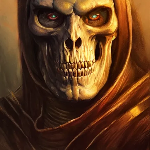 Prompt: ultra realistic portrait painting of skeletor as geralt of rivia, art by frank frazetta, 4 k, ultra realistic, highly detailed, epic lighting