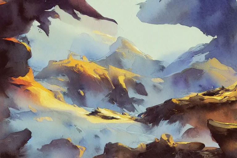 Image similar to small centered on watercolor paper, paint brush strokes, abstract watercolor painting of rose mountain, cinematic light, american romanticism by hans dahl, by jesper ejsing, by anders zorn, by greg rutkowski, by greg manchess, by tyler edlin