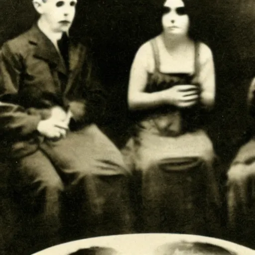 Image similar to creepy 1920 photo taken during a séance showing a spirit medium manifesting ectoplasm