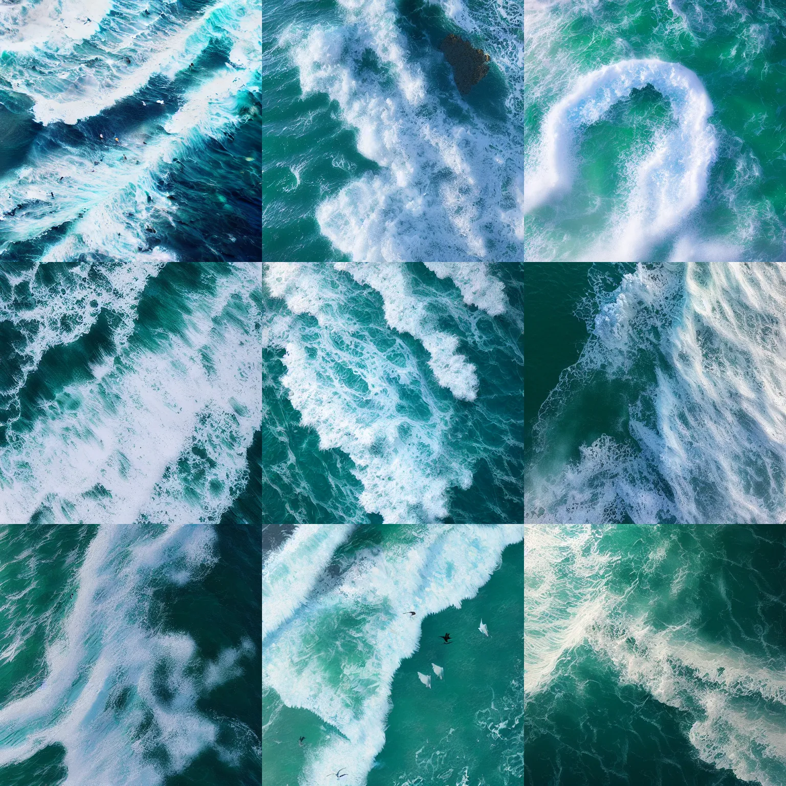 Prompt: bird's eye view of ocean, foamy waves, by WLOP, high realism, Artstation