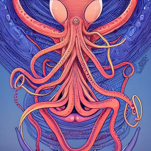 Image similar to alien goddess with body of octopus, extremely detailed, sharp focus, wide view, full body shot, smooth, digital illustration, by james jean, by rossdraws, frank franzzeta, sakimichan