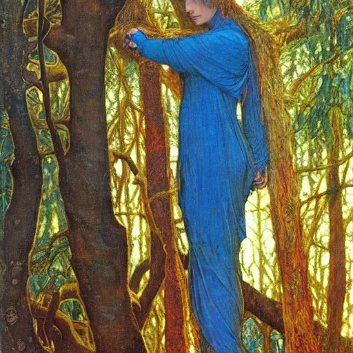 Image similar to the queen of the forest in a tree, by Annie Swynnerton and jean delville and Nicholas Roerich and Tino Rodriguez, elaborately costumed, rich color, dramatic cinematic lighting, extremely detailed