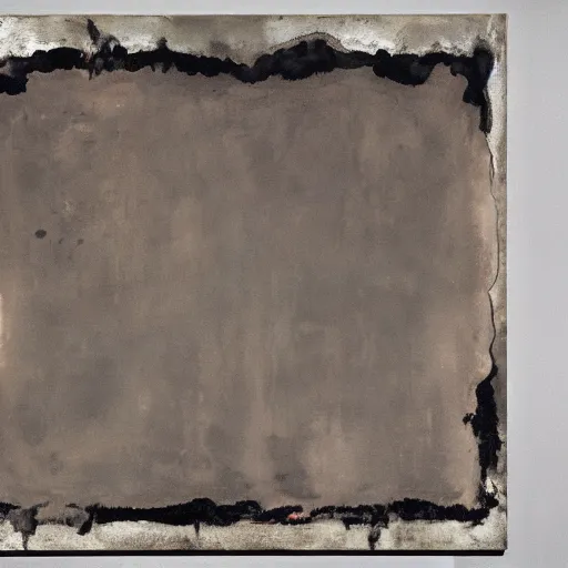 Image similar to mud, smashed cement and spattered black oil, by mark rothko