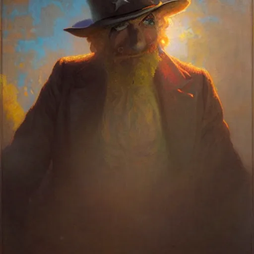 Image similar to uncle sam as a clown, radiant light, caustics, heroic, bright iridescent light, by gaston bussiere, bayard wu, greg rutkowski, maxim verehin